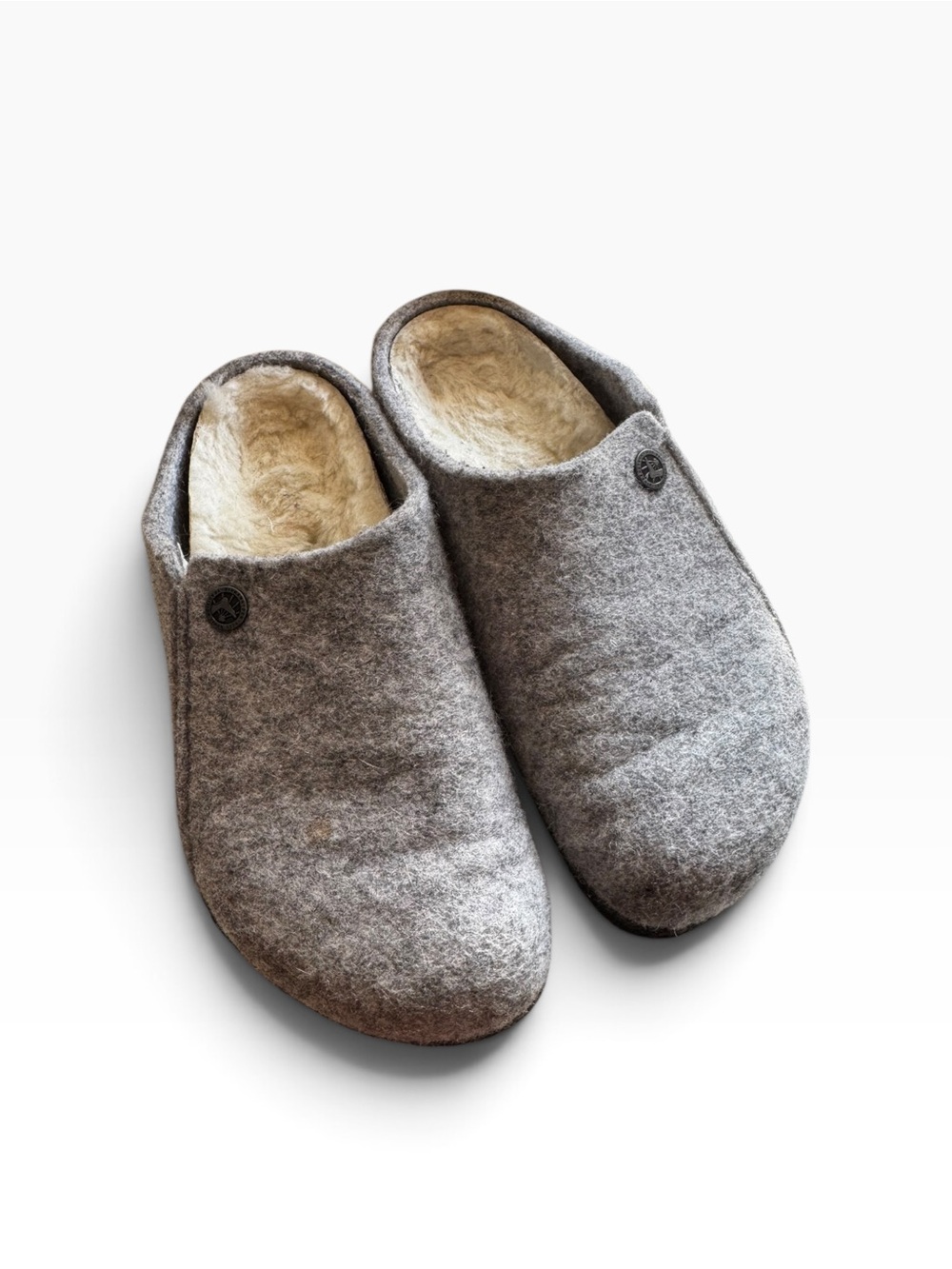 BIRKENSTOCK Zermatt Genuine Shearling Lined Light Gray Slipper Size 38, GUC